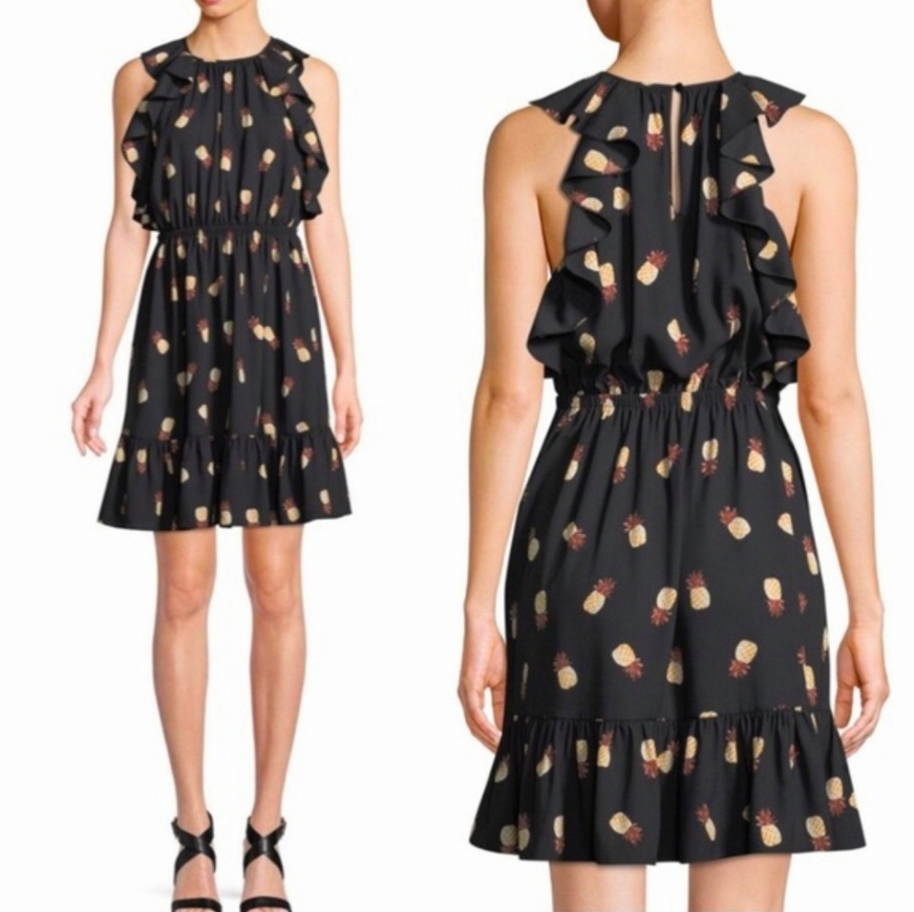 Kate Spade Pineapple Ruffle Sleeve Mini Dress, Size S